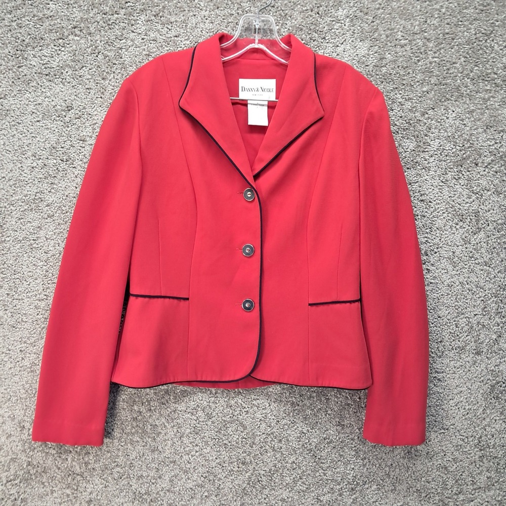 Danny & Nicole Red Blazer Black Piping Career Jacket Size 8 Professional Work